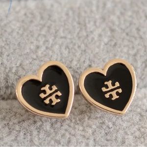 Black and gold Tory Burch logo stud earrings